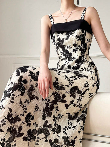Women's Sleeveless Dress With Floral Print And Wide Shoulder Straps, Summer