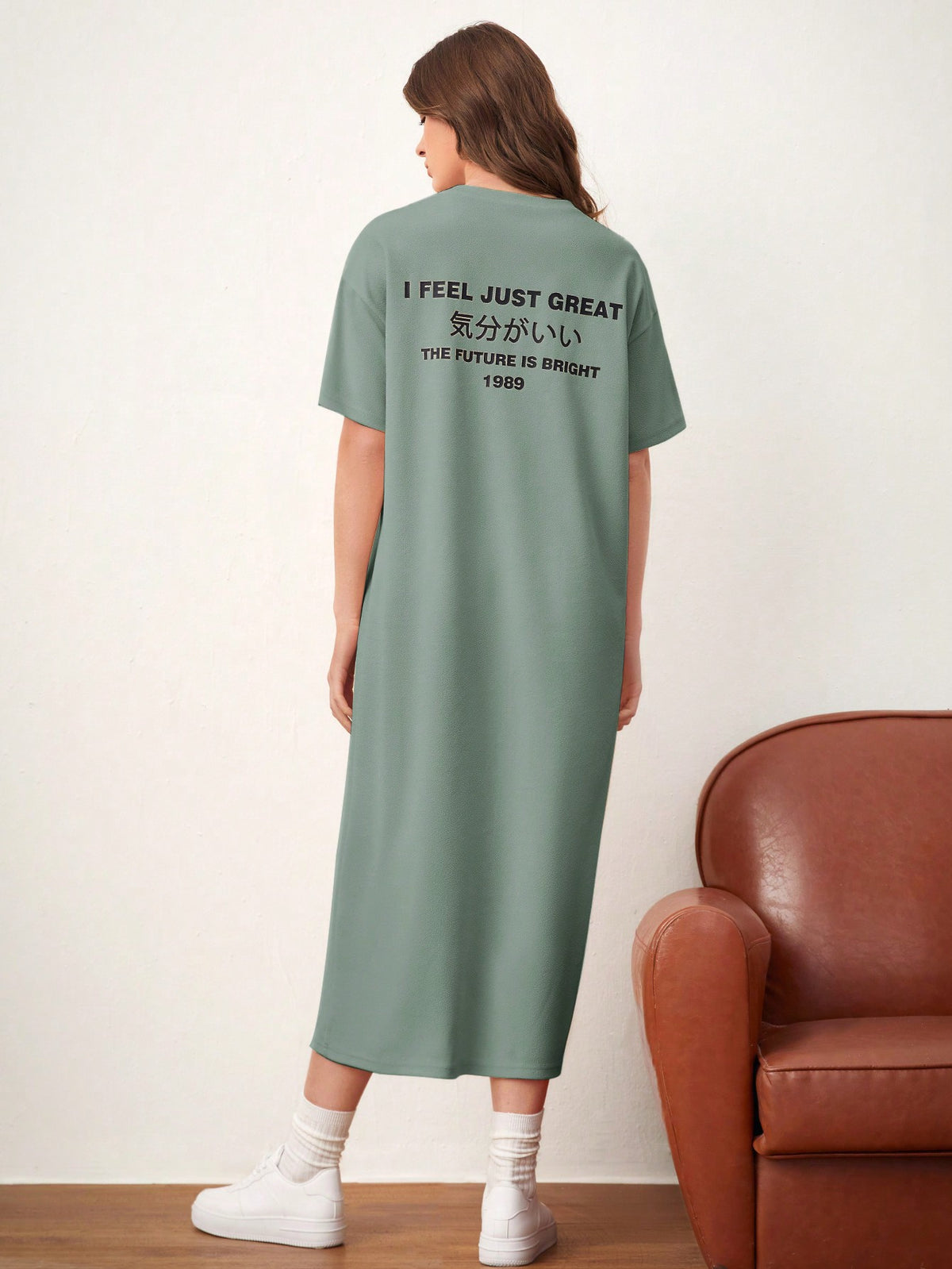 Women's Slogan Print Short Sleeve T-Shirt Dress