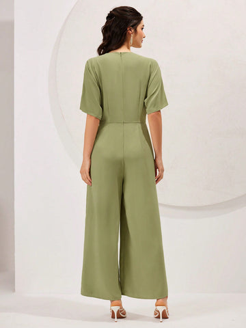 Women's Solid Color Batwing Short Sleeve Jumpsuit