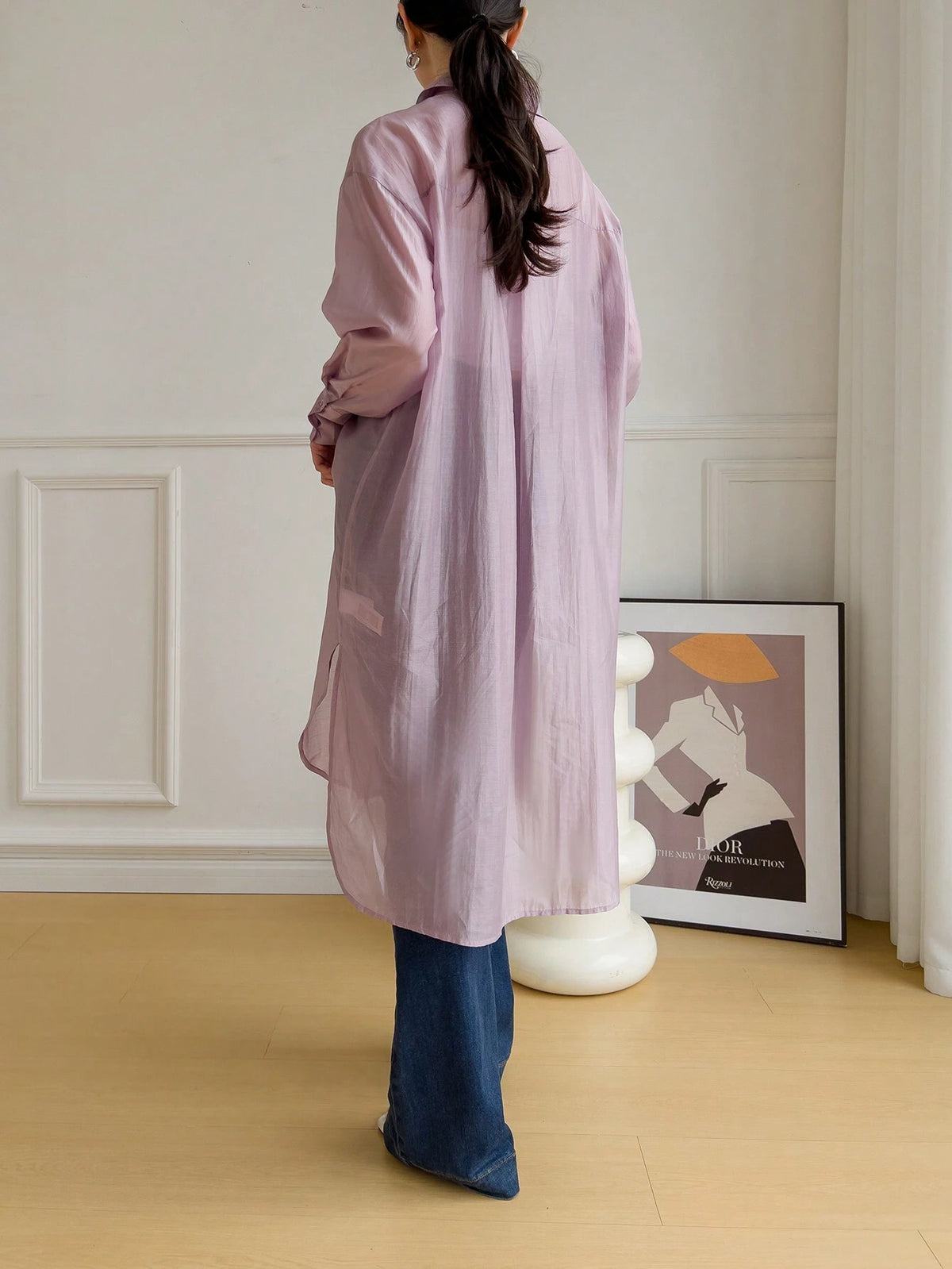 Mulvari Women's Solid Color Casual Long Sleeve Long Shirt, Front Button Fastening, Summer