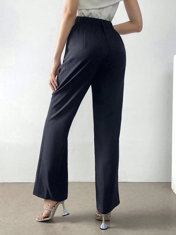 Mulvari Women's Solid Color High Waisted Straight Leg Pants For Work & Casual