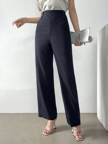 Mulvari Women's Solid Color High Waisted Straight Leg Pants For Work & Casual
