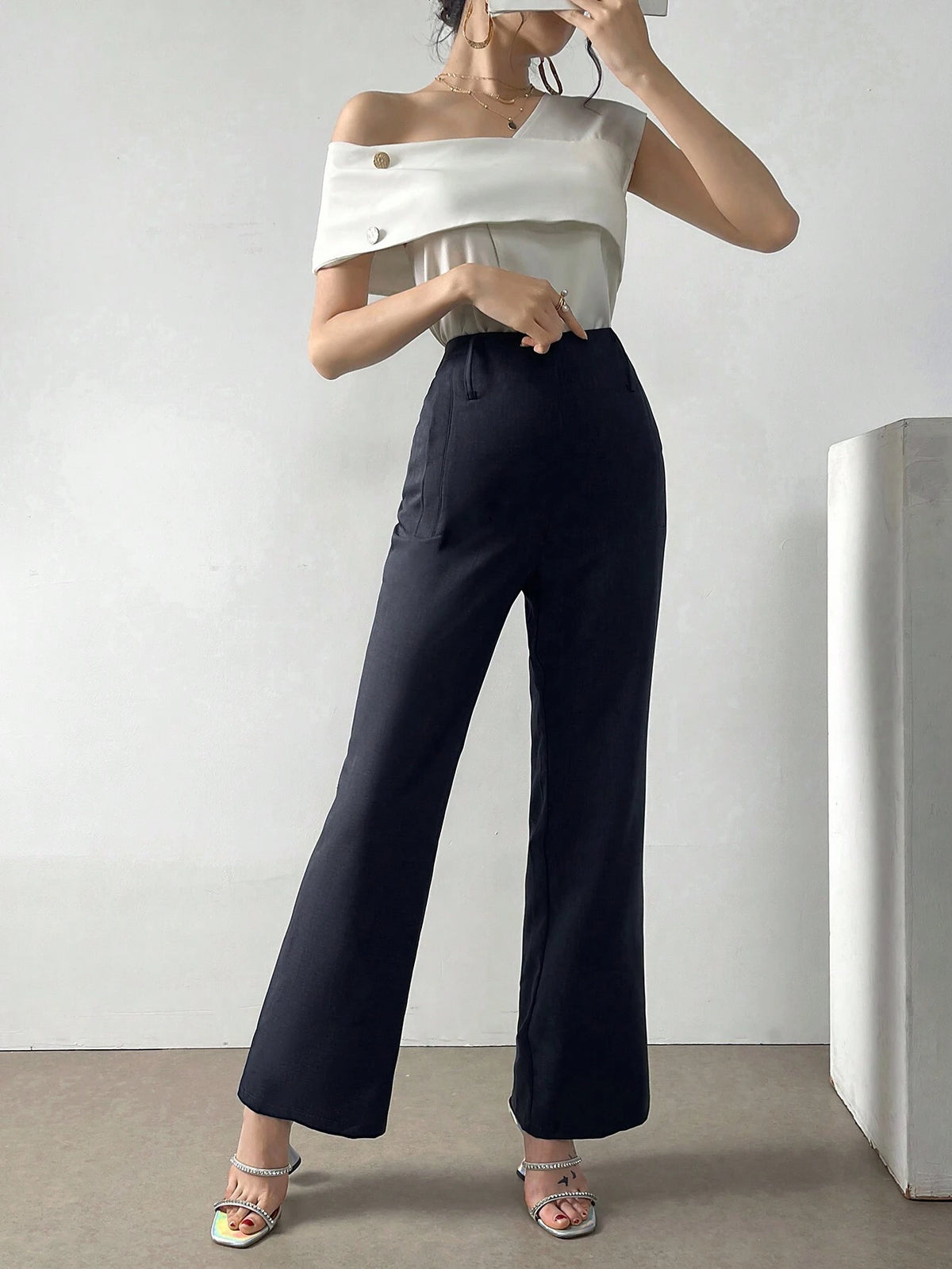 Mulvari Women's Solid Color High Waisted Straight Leg Pants For Work & Casual