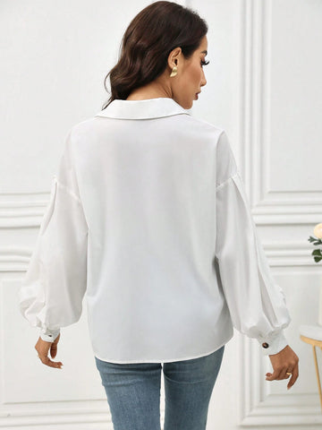 Mulvari Women's Solid Color Long Sleeve Button-Up Minimalist Casual Shirt