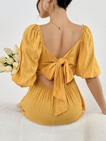 Women's Solid Color Ruffle Dress With Ruffle Hem For Summer Elegance
