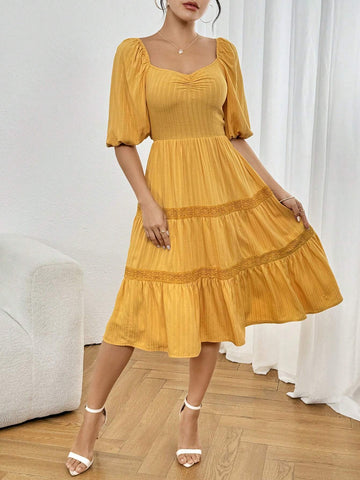 Women's Solid Color Ruffle Dress With Ruffle Hem For Summer Elegance