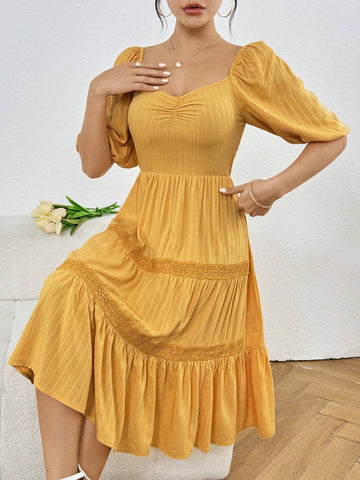 Women's Solid Color Ruffle Dress With Ruffle Hem For Summer Elegance