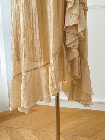 Women's Solid Color Simple Daily Wear Ruffled Puff Sleeve Dress