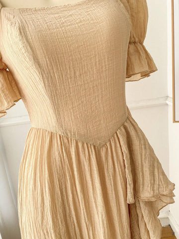 Women's Solid Color Simple Daily Wear Ruffled Puff Sleeve Dress