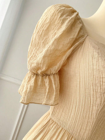 Women's Solid Color Simple Daily Wear Ruffled Puff Sleeve Dress