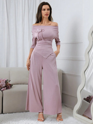Women's Solid Color Simple Style Tube Top And Long Pants Two-Piece Set For Daily Wear