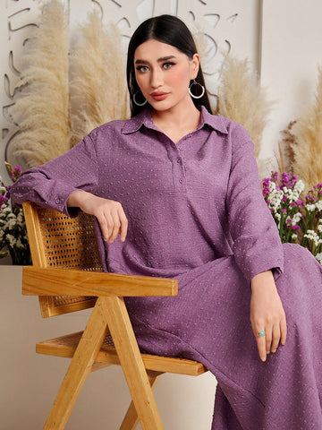 Women's Solid Color Textured Drop Shoulder Dress