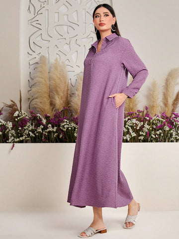 Women's Solid Color Textured Drop Shoulder Dress