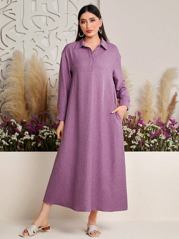 Women's Solid Color Textured Drop Shoulder Dress
