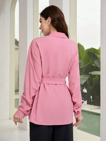 Mulvari Women's Spring/Fall Casual Solid Color Long Sleeve Shirt