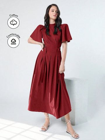 Women's Spring/Summer Solid Color Stand Collar Bubble Sleeve Dress