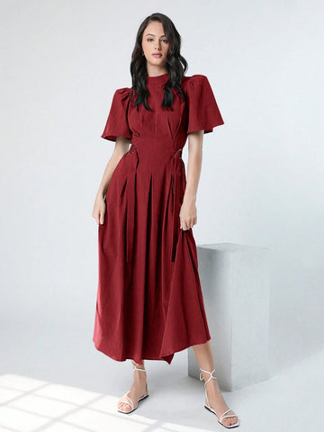 Women's Spring/Summer Solid Color Stand Collar Bubble Sleeve Dress