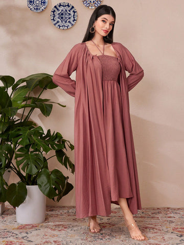 Women's Strapless Shirred Halter Neck Dress And Coat Set