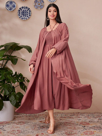 Women's Strapless Shirred Halter Neck Dress And Coat Set