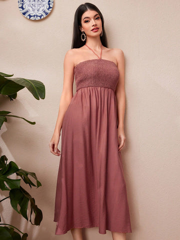 Women's Strapless Shirred Halter Neck Dress And Coat Set