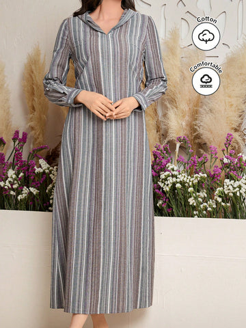 Women's Striped Long Sleeve Hooded Dress