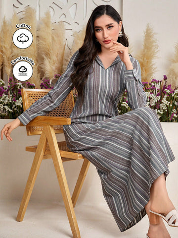 Women's Striped Long Sleeve Hooded Dress