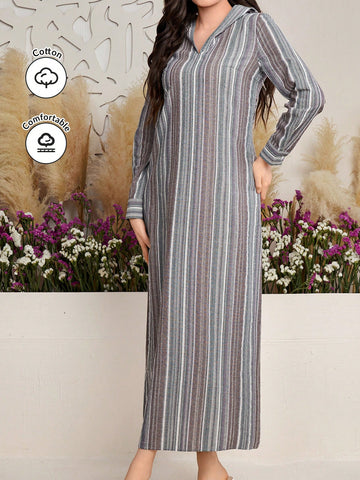 Women's Striped Long Sleeve Hooded Dress