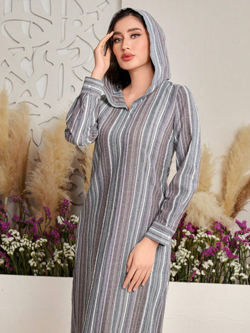 Women's Striped Long Sleeve Hooded Dress
