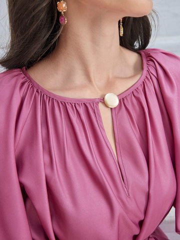 Women's Summer Keyhole Front Loose Fit Puff Sleeve Gradient Dress