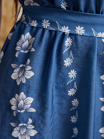 Women's V-Neck Batwing Short Sleeve Floral Print Dress