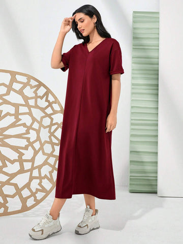 Women's V-Neck Letter Printed Midi Dress