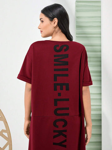 Women's V-Neck Letter Printed Midi Dress