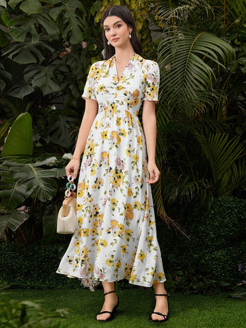 Women's V-Neck Short Sleeve Floral Print Dress