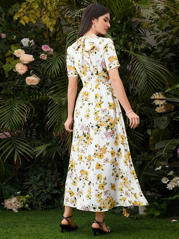 Women's V-Neck Short Sleeve Floral Print Dress