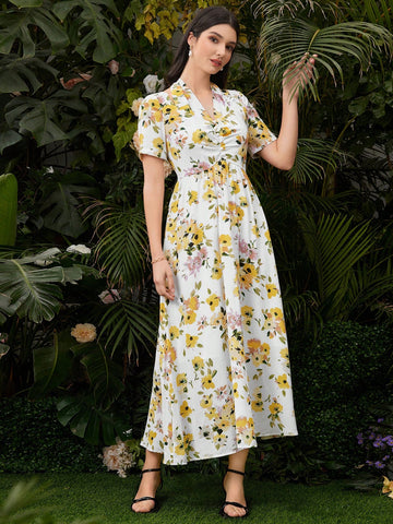 Women's V-Neck Short Sleeve Floral Print Dress