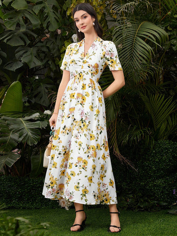 Women's V-Neck Short Sleeve Floral Print Dress