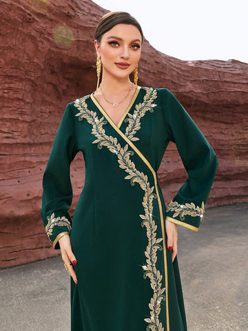 Embroidered Beaded V-Neck Dress