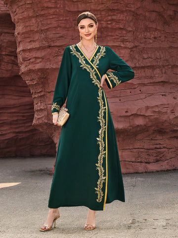 Embroidered Beaded V-Neck Dress