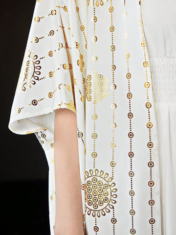 Ladies' Solid Color Spaghetti Strap Dress With Gold Foil Printed Jacket 2pcs/Set