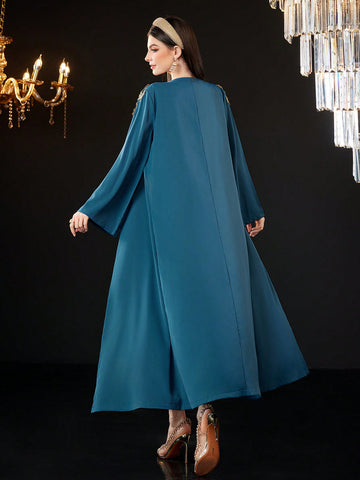 Women'S Floral Embellished Bell Sleeve Jacket And Dress