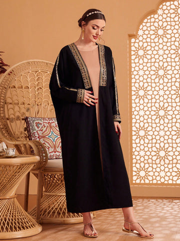 Women'S Patchwork Woven Web Batwing Sleeve Jacket And Sleeveless Dress Set