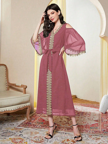 Women's Color Blocking V-Neck Off Shoulder Summer Dress