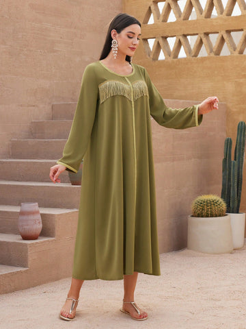 Women's Fringe Decorated Long Sleeve Dress