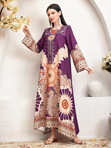 Women's Geometric Printed Flare Sleeve Dress