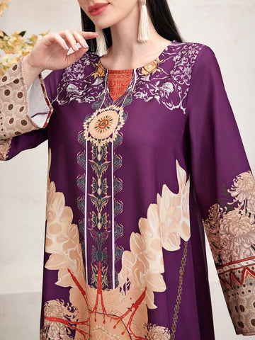 Women's Geometric Printed Flare Sleeve Dress