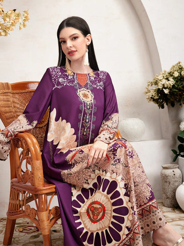 Women's Geometric Printed Flare Sleeve Dress
