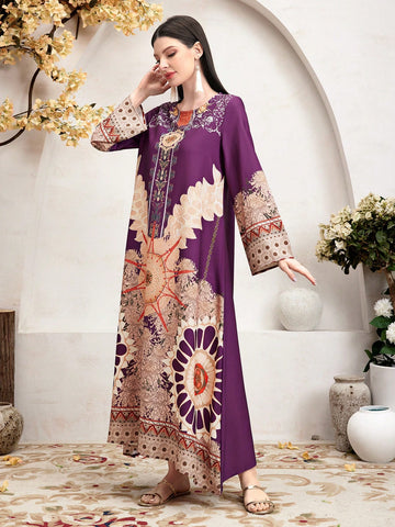 Women's Geometric Printed Flare Sleeve Dress