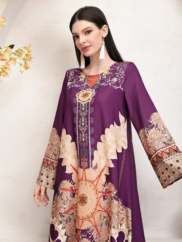Women's Geometric Printed Flare Sleeve Dress