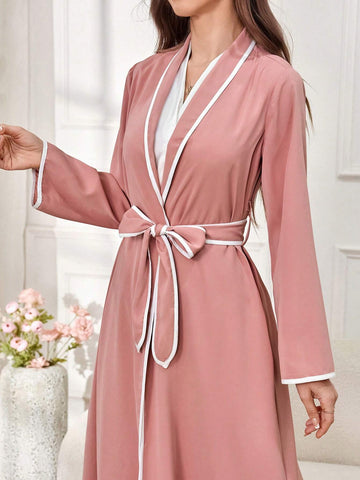Women's Spring Casual Color-Block Shawl Collar Long Sleeve Jacket And Long PantsTwo-Piece Suit