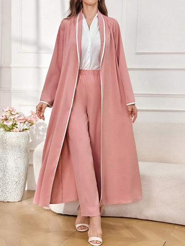 Women's Spring Casual Color-Block Shawl Collar Long Sleeve Jacket And Long PantsTwo-Piece Suit
